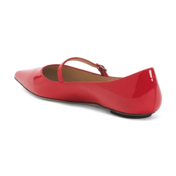 Stuart Weitzman Red Patent Mary Jane Flats Pointed Toe Size 8 - Picture 2 of 7